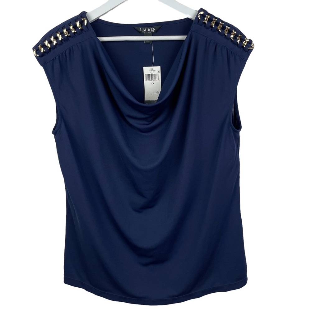 NWT LAUREN RALPH LAUREN Black Label Jersey Sleevless Cowlneck Top Size 1X/TG